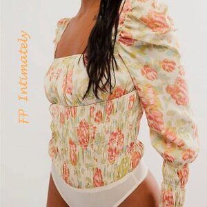 NWT Free People Intimately Smock It to You Bodysuit Tea Floral Combo Size Medium